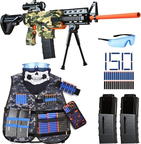 Automatic Sniper Rifle Toy with Tactical Vest & 150 Darts - Birthday Gift for Ages 8-12