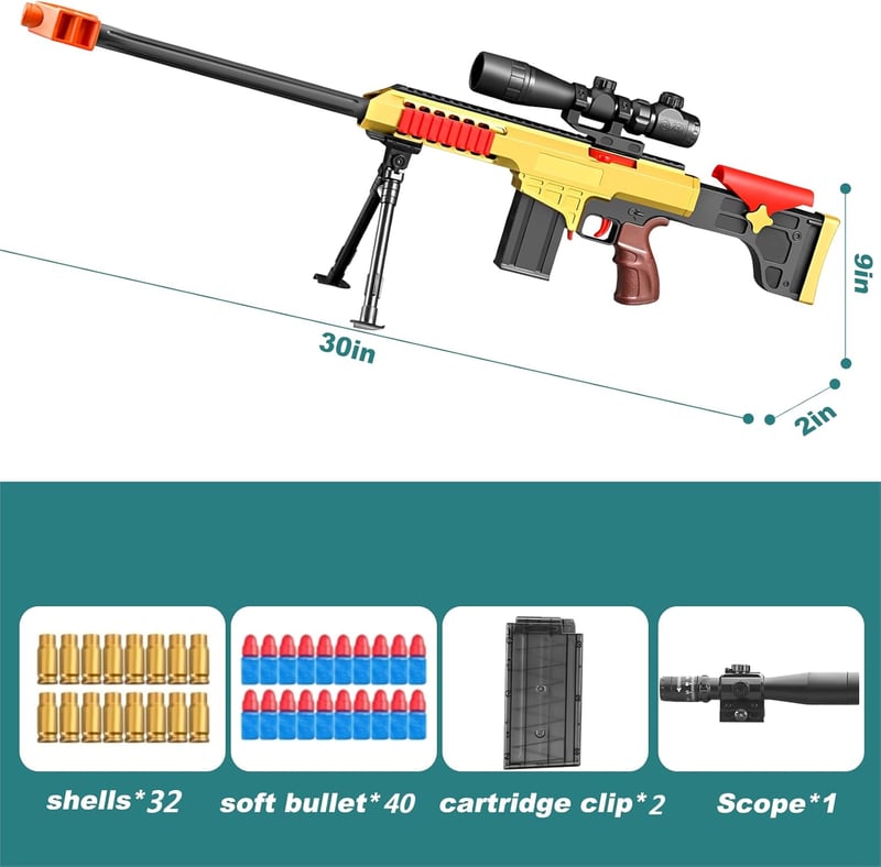 Realistic Foam Sniper Rifle Blaster with Scope for Ages 8+