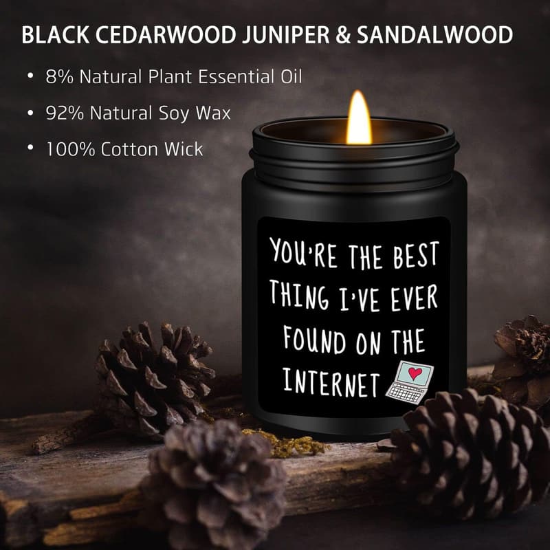 Funny Romantic Black Cedar Juniper Sandalwood Candle for Him