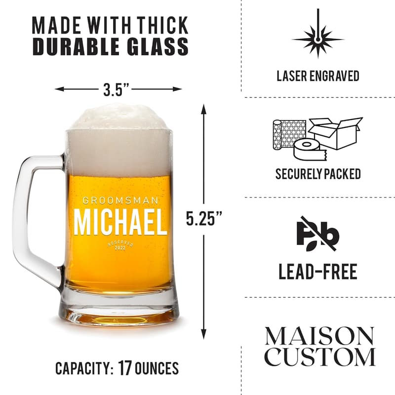 Personalized Beer Mugs for Groomsmen Proposal Gift