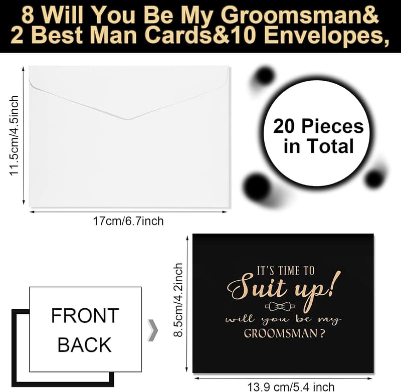 Groomsman Proposal Cards Set with Envelopes - 10 Pcs, Funny Invitations
