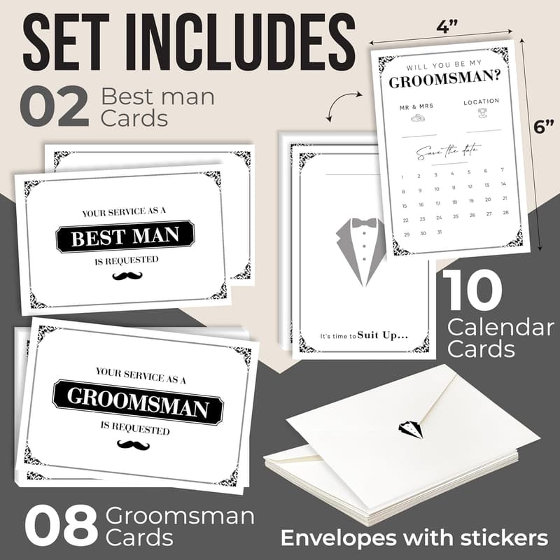 Groomsmen Proposal Cards Set - 8 Asking Cards & 2 Best Man Gifts