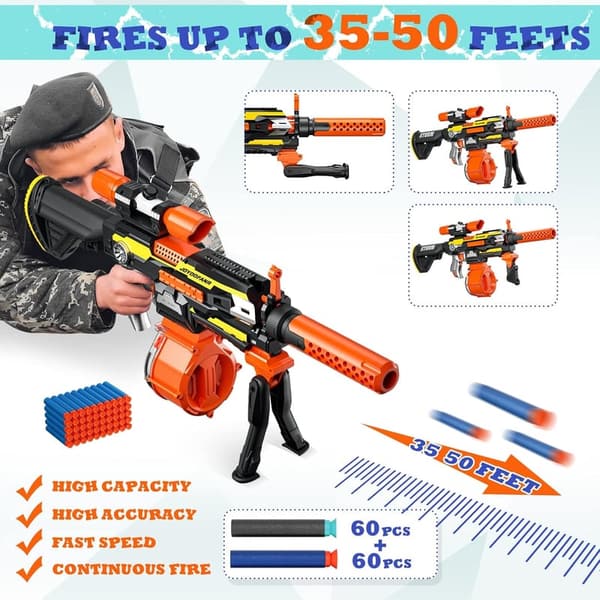 Automatic Machine Gun Toy Kit with Tactical Vest & 120 Darts