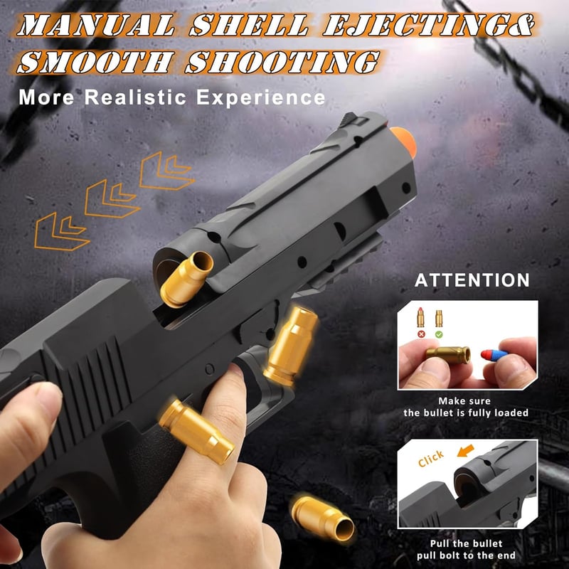 Realistic Toy Pistol with 50 Soft Bullets - Great Gift for Kids 8+