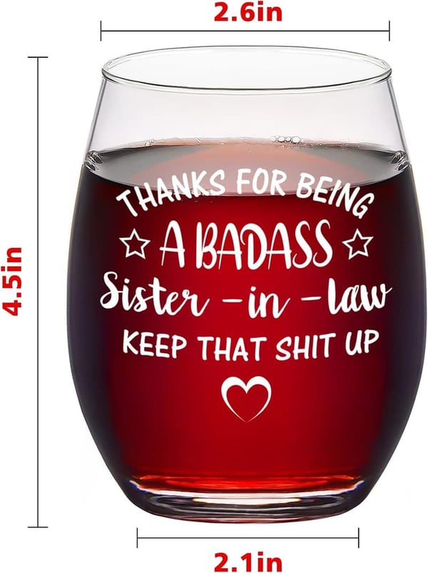 Sister-in-Law Stemless Wine Glass - Funny Mother’s Day Gift 15oz