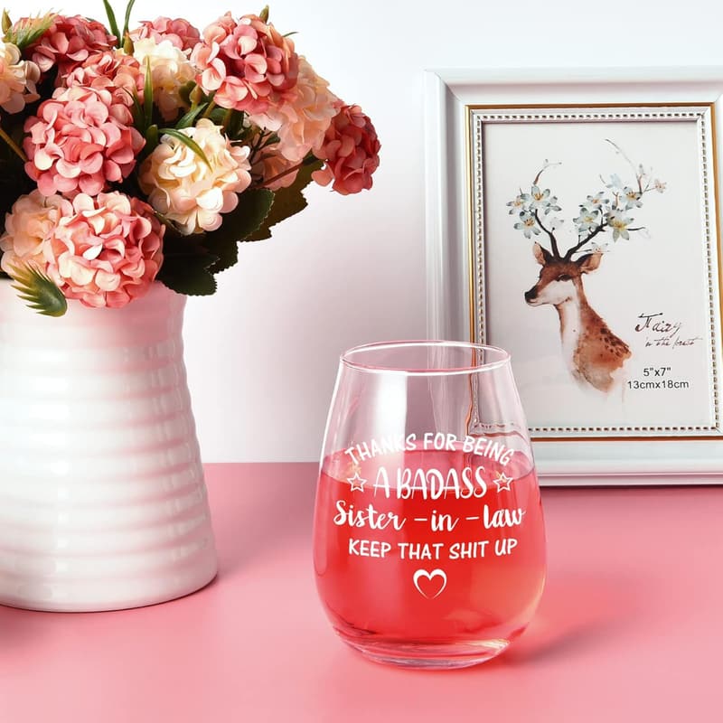 Sister-in-Law Stemless Wine Glass - Funny Mother’s Day Gift 15oz