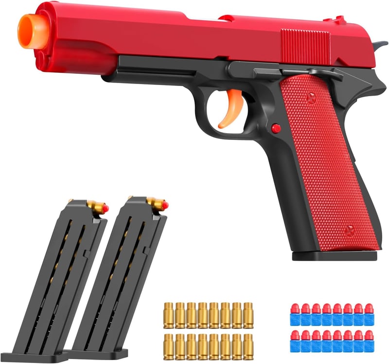 Realistic Red Toy Gun with Ejecting Soft Bullets for Kids