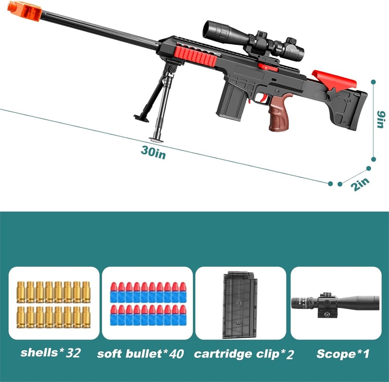Realistic Soft Bullet Sniper Rifle with Scope for Ages 8+