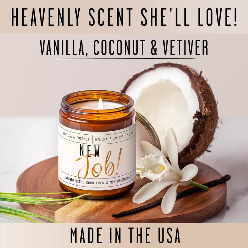 New Job Candle for Women - Vanilla & Coconut, 50Hr Burn