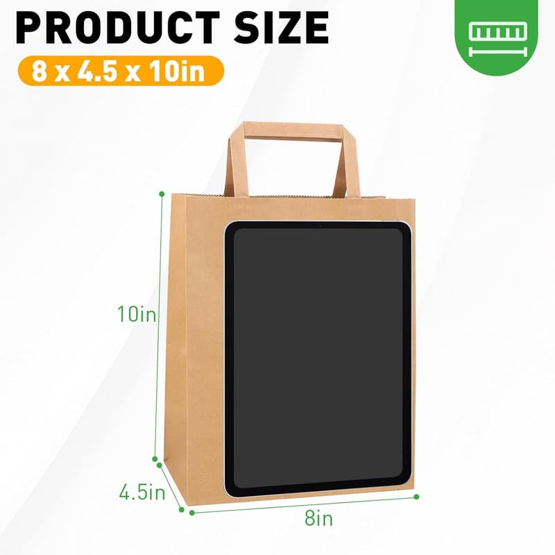 Brown Paper Gift Bags - 100 PCS, 8x4.5x10 Inches with Handles