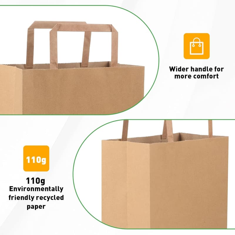 Brown Paper Gift Bags - 100 PCS, 8x4.5x10 Inches with Handles