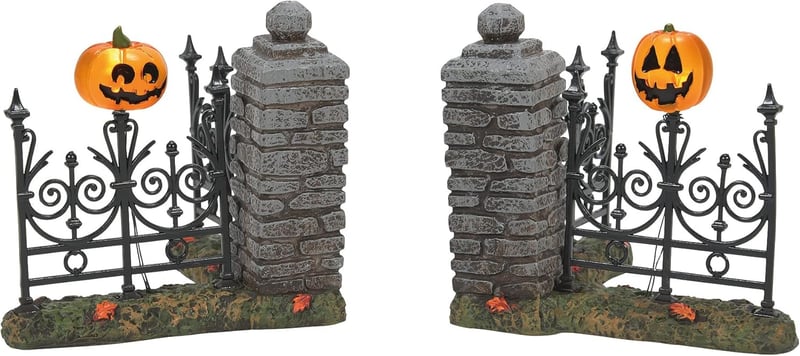 Halloween Jack-O-Lantern Fence Corners Lit Figurine Set, 2.875