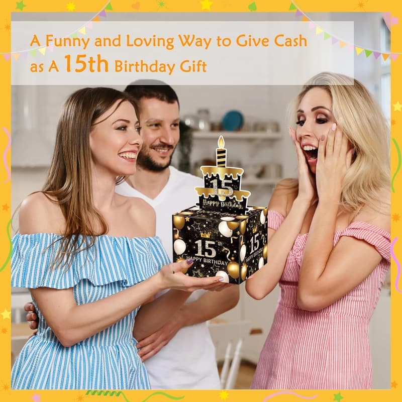 15th Birthday Money Box with 100 Transparent Bags
