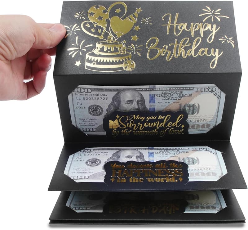 Birthday Cash Envelope | Black Gold Money Holder for All Ages