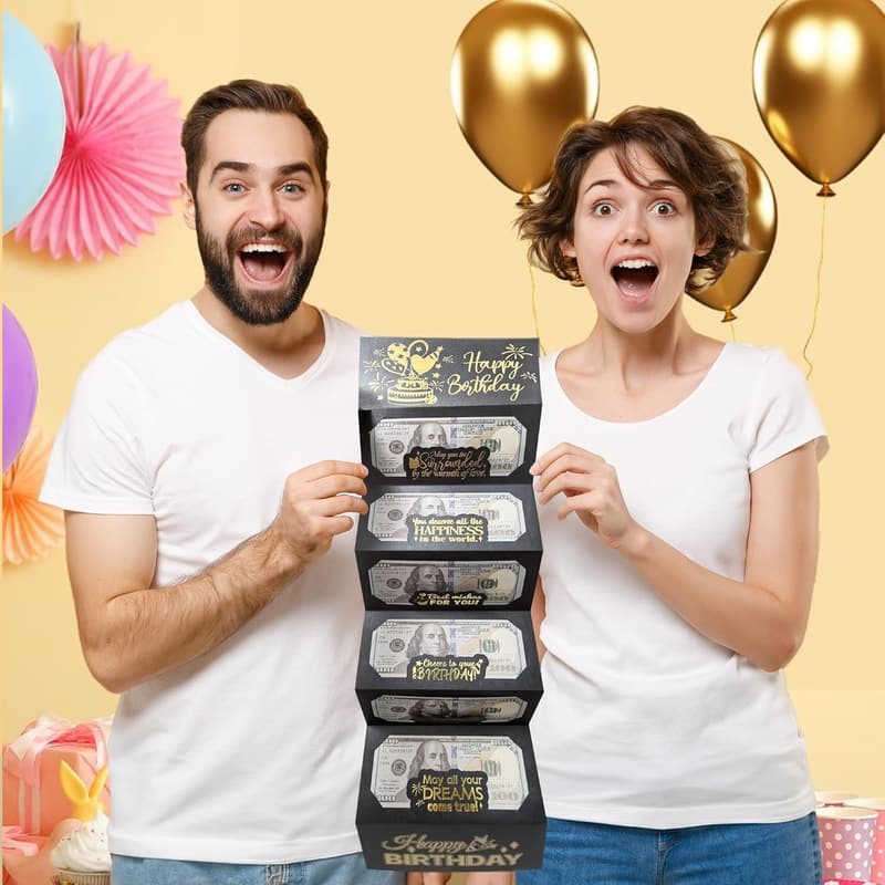 Birthday Cash Envelope | Black Gold Money Holder for All Ages