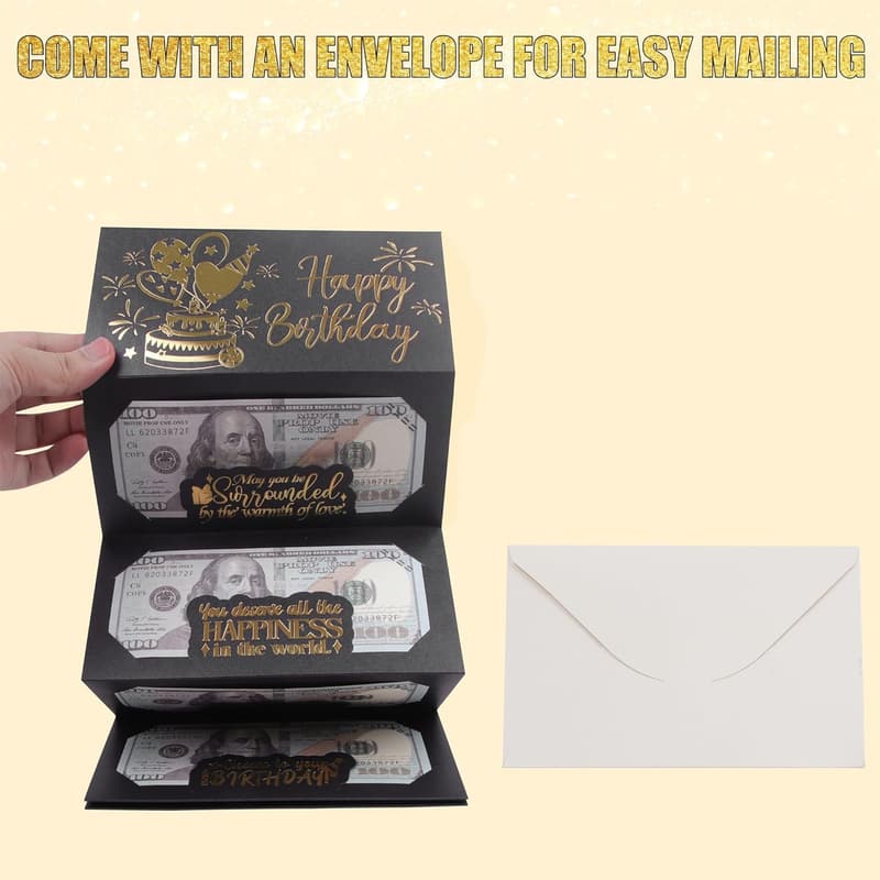 Birthday Cash Envelope | Black Gold Money Holder for All Ages