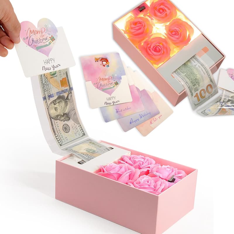 Cash Gift Money Box with Soap Rose for Birthdays & More