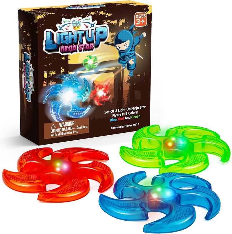 Light Up Ninja Flyers Set - 3 LED Throwing Discs for Kids