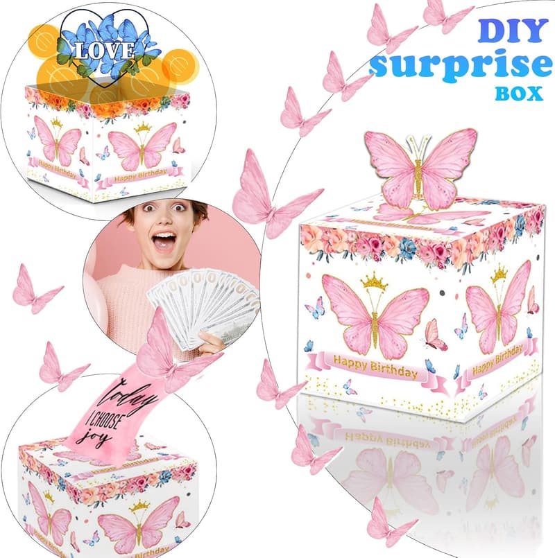 Birthday Money Box with Pull-Out Card & 30 DIY Bags - Funny Gift for Parents & Friends