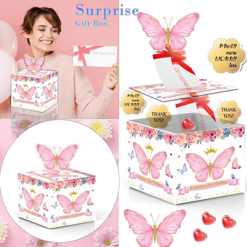 Birthday Money Box with Pull-Out Card & 30 DIY Bags - Funny Gift for Parents & Friends