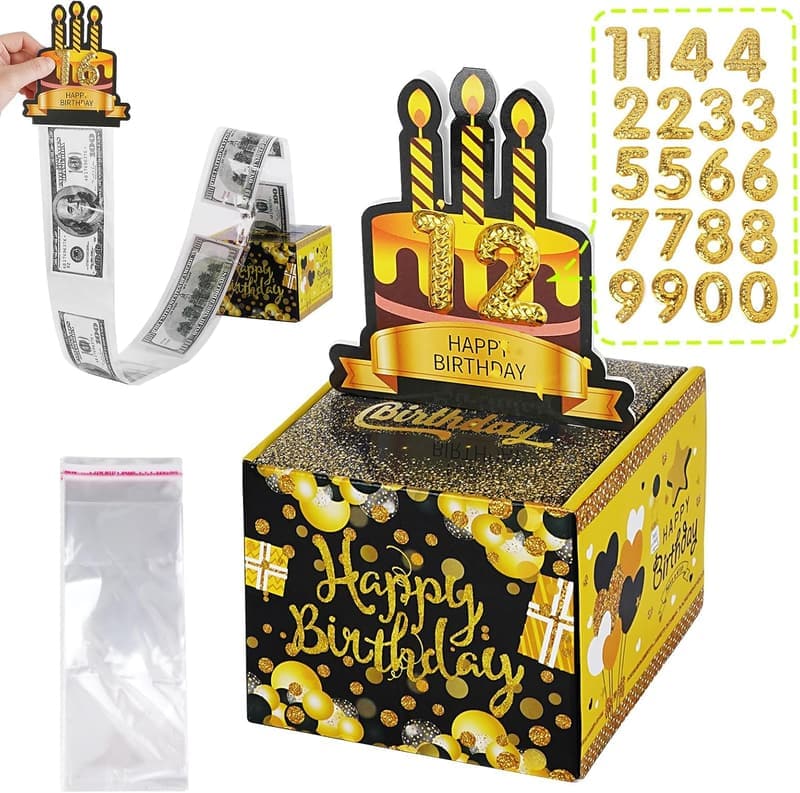 Birthday Money Pull Box with 50 Clear Bill Pockets