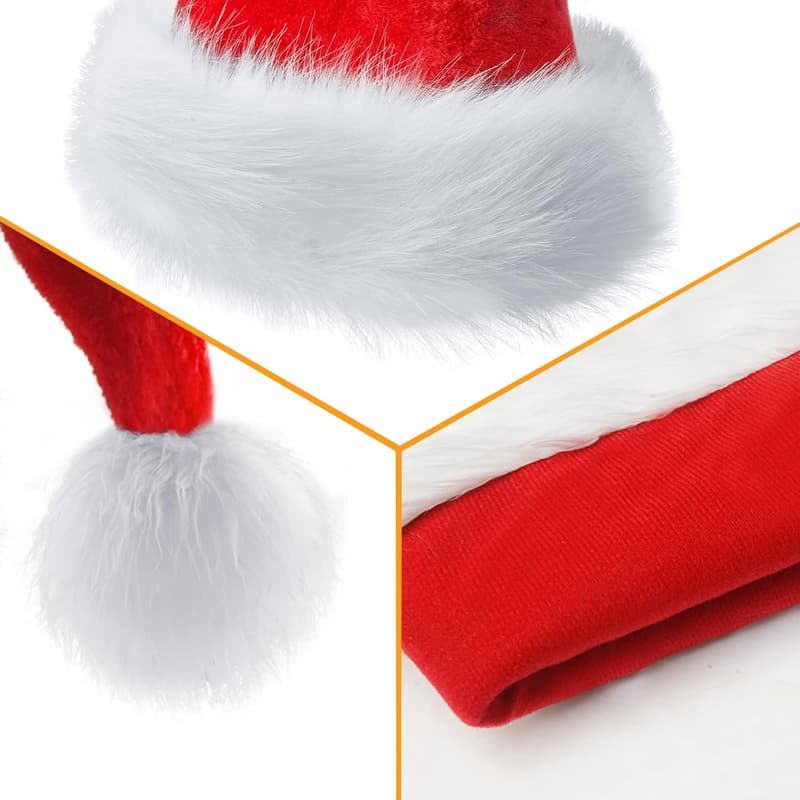 Unisex Red Velvet Santa Hat for Christmas & New Year Party