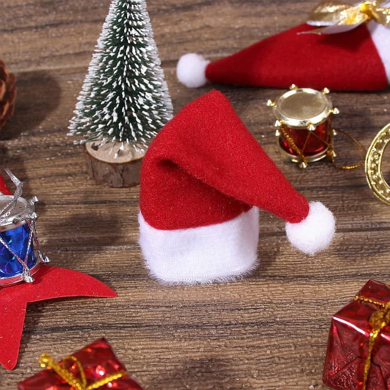 Mini Santa Hat Wine Bottle Covers - 10pcs Christmas Decor