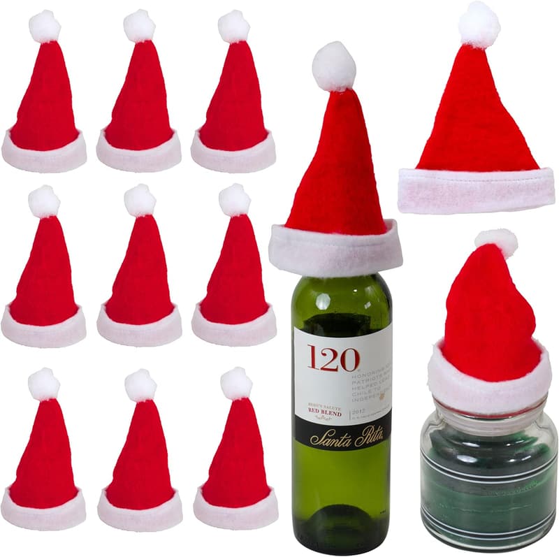 12-Pack Mini Red Felt Santa Hat Decorations