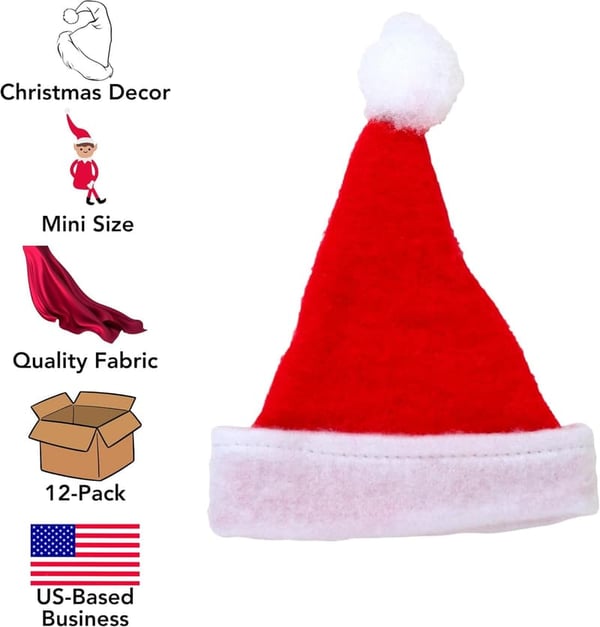 12-Pack Mini Red Felt Santa Hat Decorations