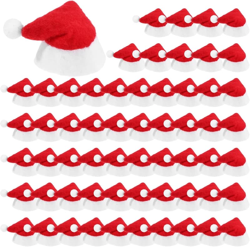 Christmas Party Santa Claus Mini Candy Lollipop Hats - 60 Pack