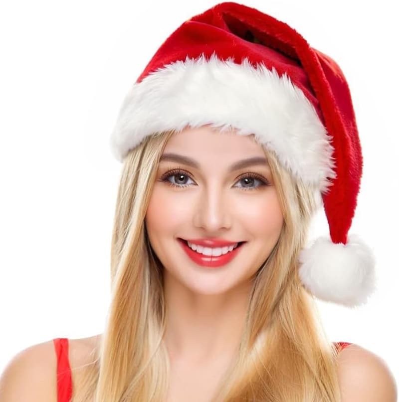 Red Velvet Santa Hat for Adults - Unisex Holiday Party Accessory