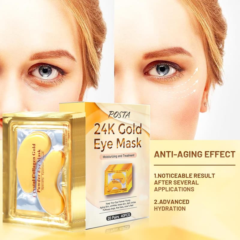 24K Gold Eye Mask Treatment - 20 Pairs for Dark Circles & Puffiness