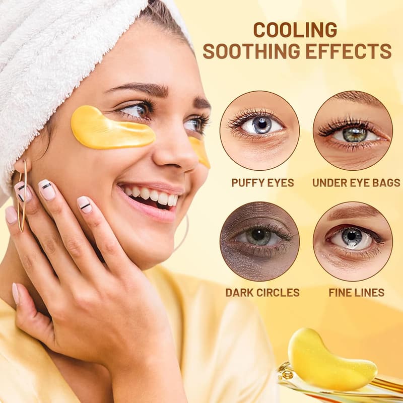24K Gold Eye Mask Treatment - 20 Pairs for Dark Circles & Puffiness