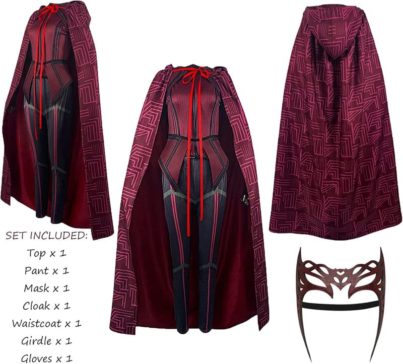 Scarlet Witch Cosplay Costume for Women, 7PCS Halloween Outfit