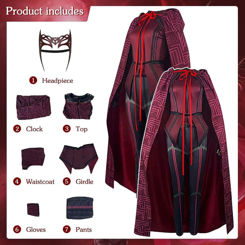 Scarlet Witch Cosplay Costume for Women, 7PCS Halloween Outfit