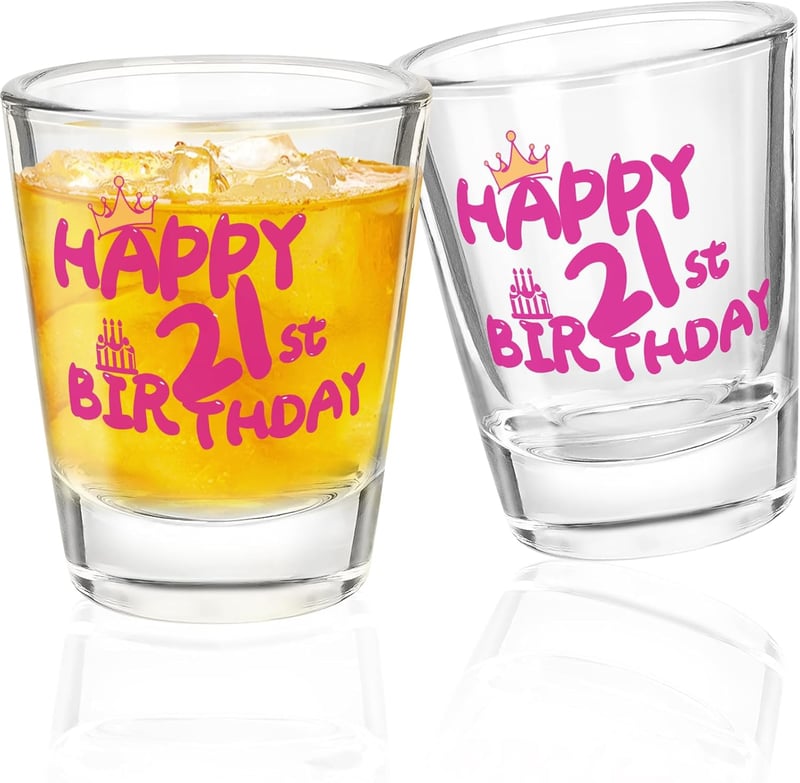 21st Birthday Shot Glass Set, 2-Pack for Her Celebration