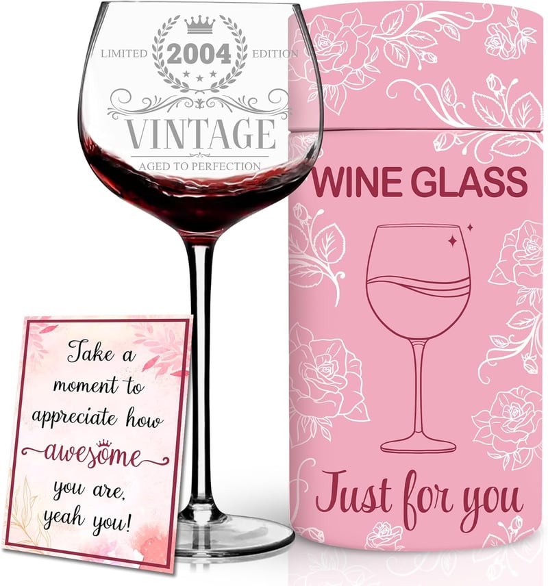 21st Birthday Vintage Engraved Wine Glass for Her
