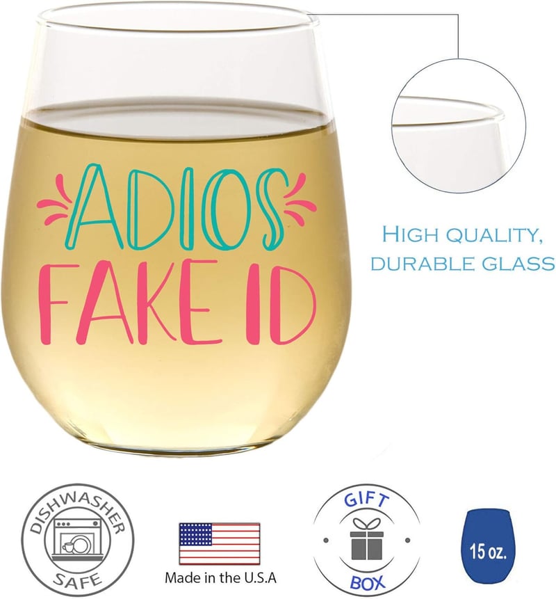 21st Birthday Stemless Wine Glass Gift for Her - 15oz