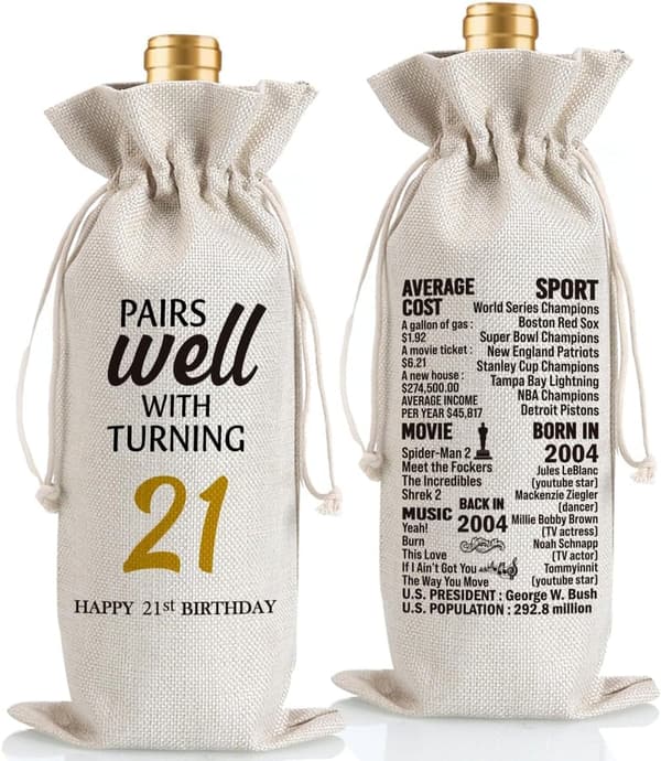 21st Birthday Wine Gift Bag for Him/Her - Vintage 2004 Design