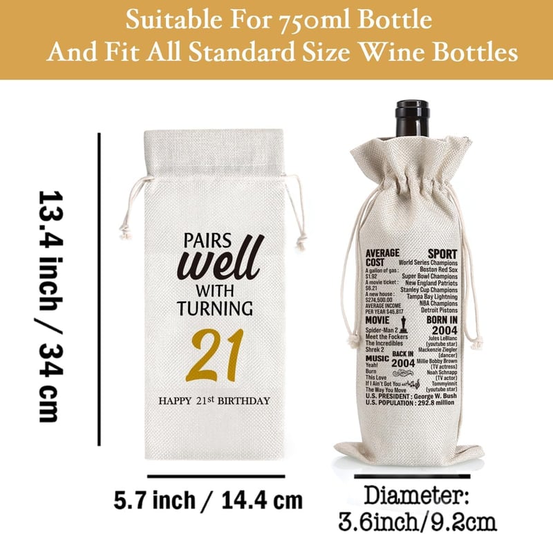 21st Birthday Wine Gift Bag for Him/Her - Vintage 2004 Design