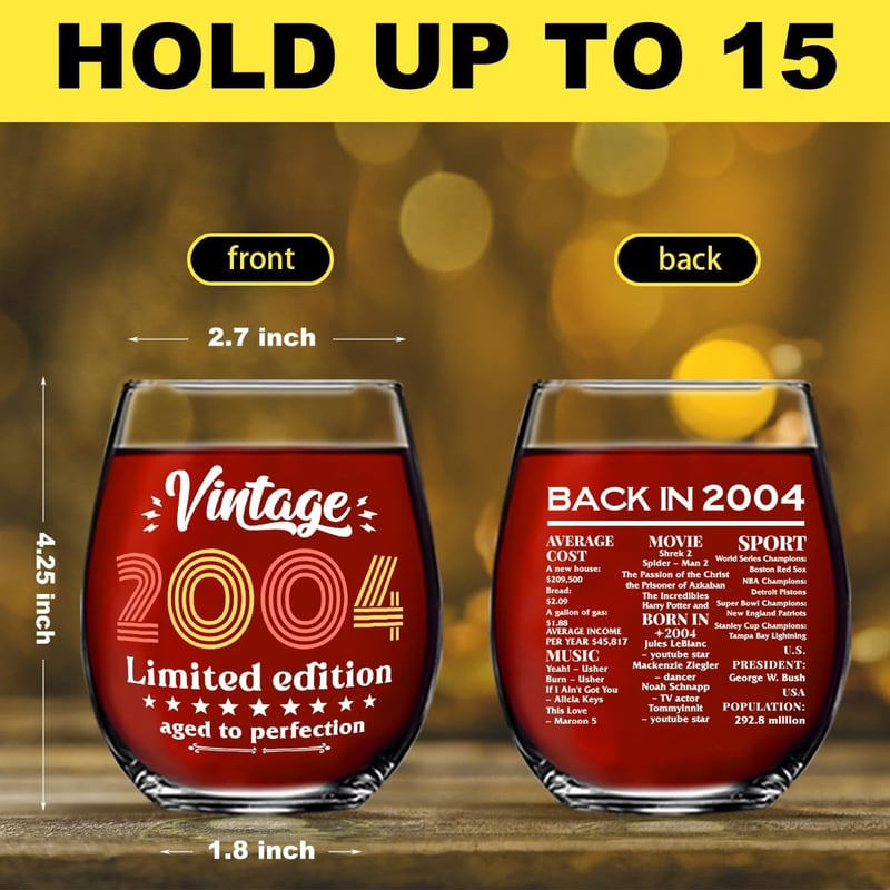 21st Birthday Stemless Wine Glass Gift for Her or Him