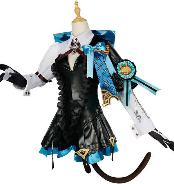 Halloween Lynette Cosplay Costume Blue Leather Dress with Hat