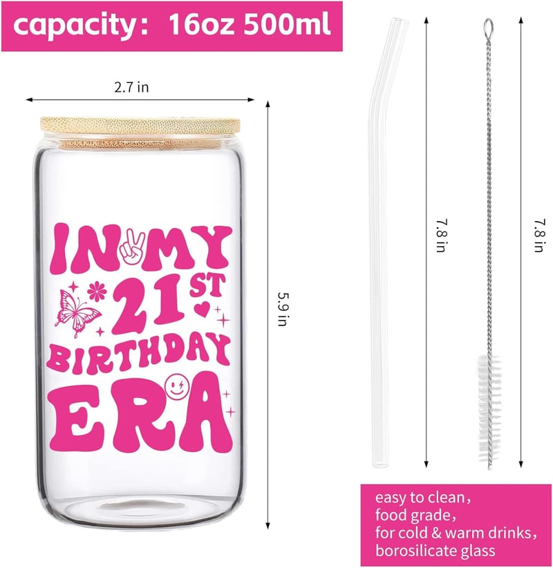 21st Birthday Glass Cup for Women - 16 oz Coffee Mug