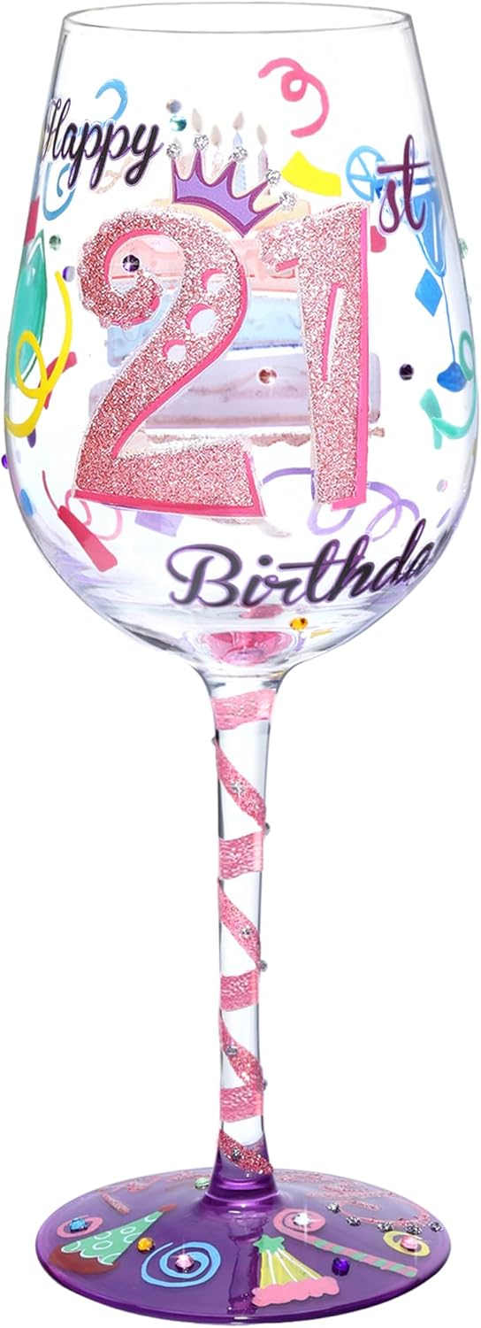 21st Birthday Personalized Hand-painted Wine Glass