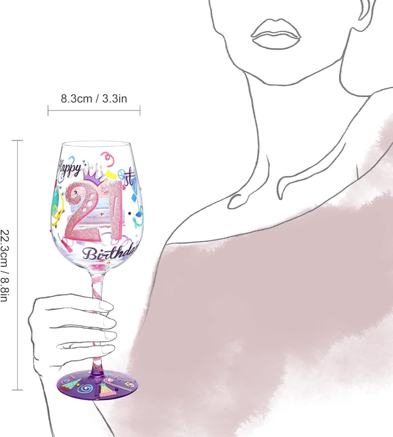 21st Birthday Personalized Hand-painted Wine Glass