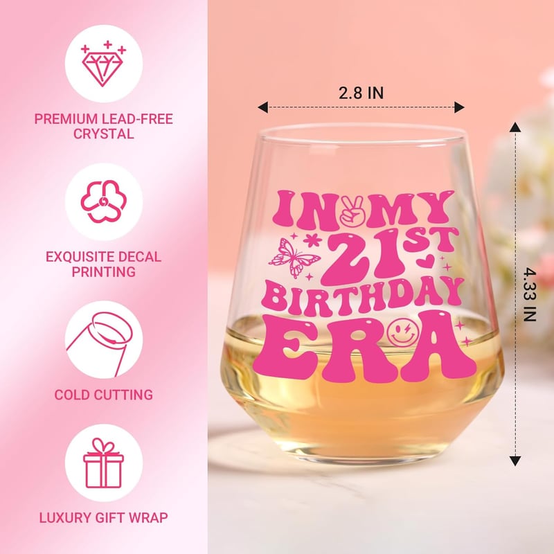 21st Birthday Gift: Funny Wine Glass for Her, 14oz