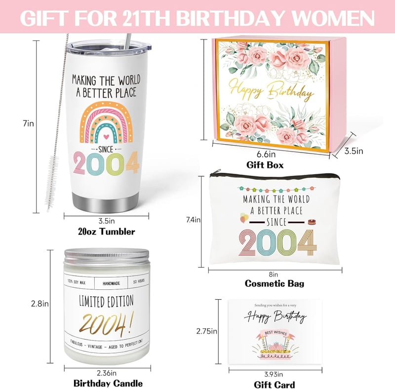 21st Birthday Gift Basket with Funny 20oz Tumbler for Her