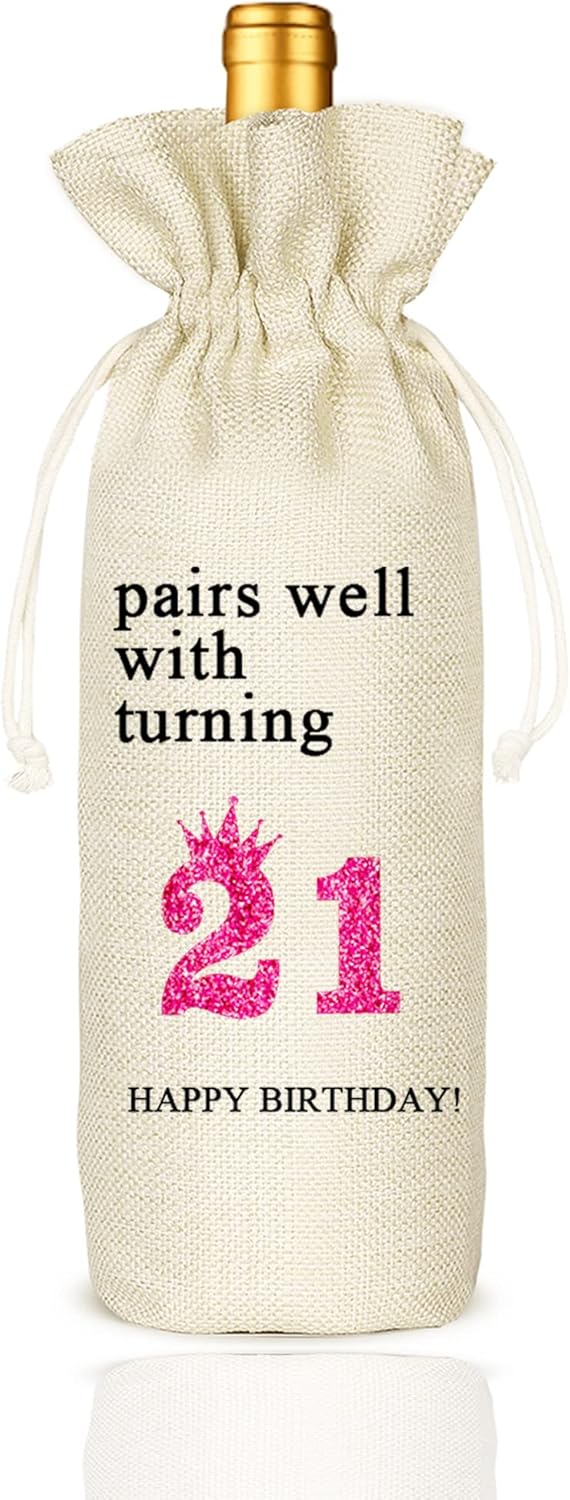 21st Birthday Cotton Linen Wine Bag for Her