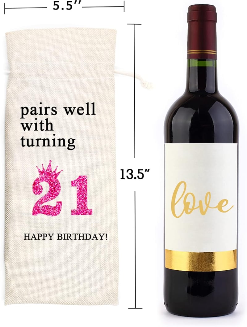 21st Birthday Cotton Linen Wine Bag for Her