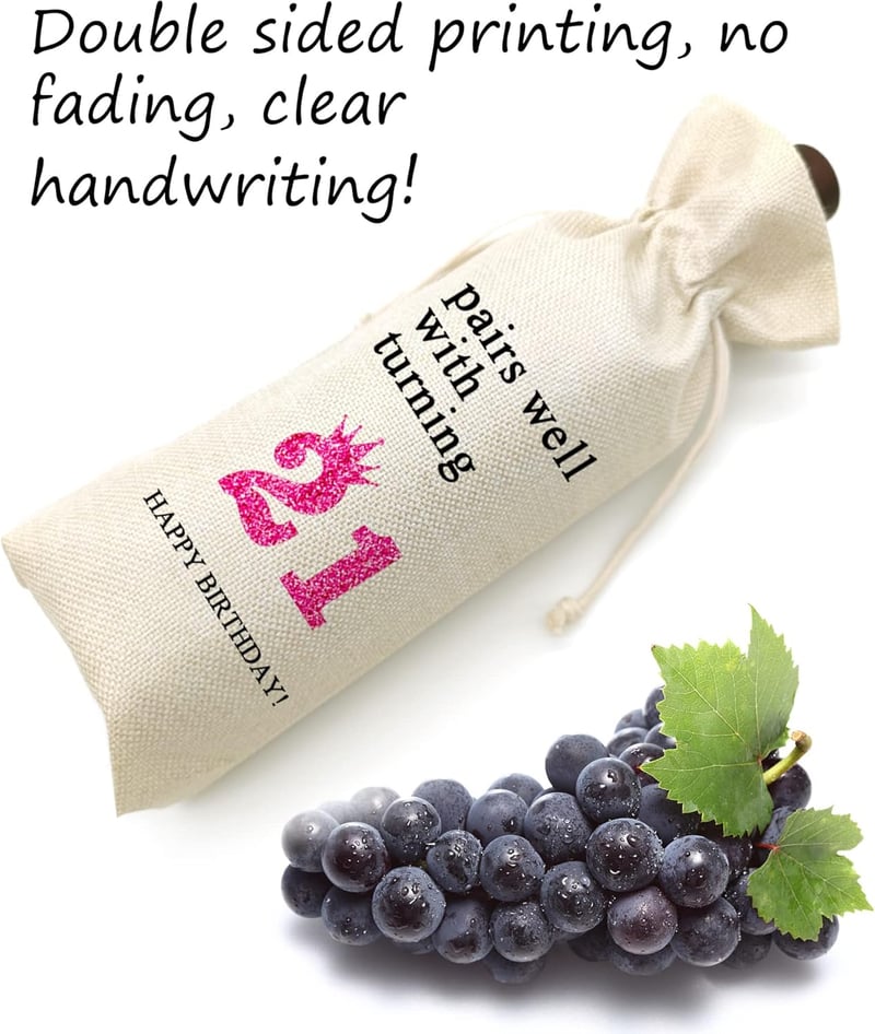 21st Birthday Cotton Linen Wine Bag for Her